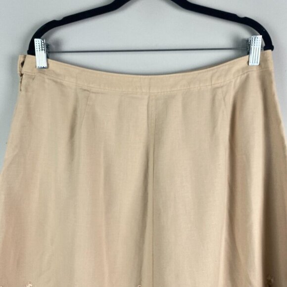J. Jill Floral Embroidered Linen Skirt Pockets Lined Boho Beige Tan Size 14P - Picture 5 of 11